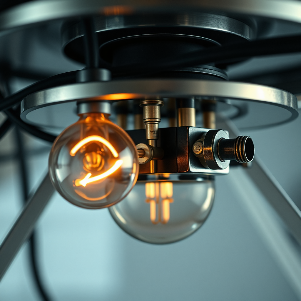 Close-up of electro-mechanical induction lamp components